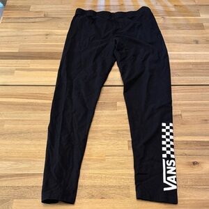 Vans Girls Black Leggings with Classic Checkered Logo - Size 14